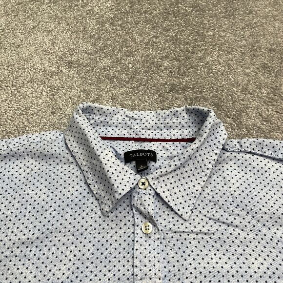 Talbots Button Down Shirt Womens Large Blue Polka Long Sleeve Cotton Casual Top - Picture 3 of 11